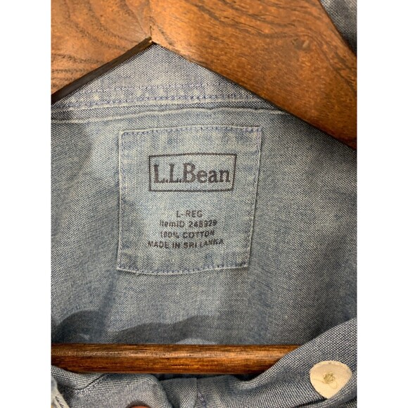 L.L. BEAN Large (L) Regular (REG) 100% Cotton Blue Button-up Button-down Shirt - Picture 2 of 10